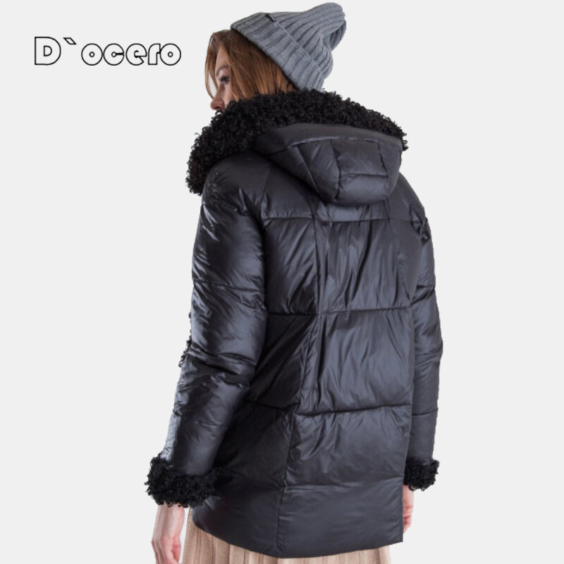 D'OCERO 2021 giacca di pelliccia invernale donna parka trapuntato in peluche moda personalizzata caldo cotone spesso cappotto da donna capispalla di qualità