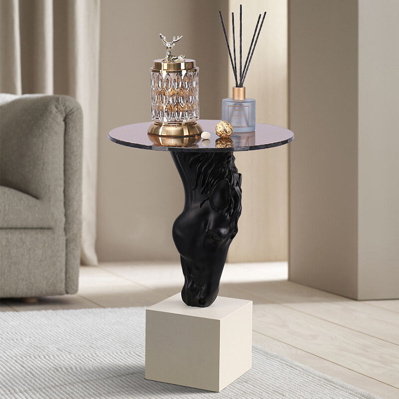 Design nórdico sofá mesa lateral sala redonda mesas de café resina cabeça de cavalo escultura criatividade pequena mesa redonda ornamentos