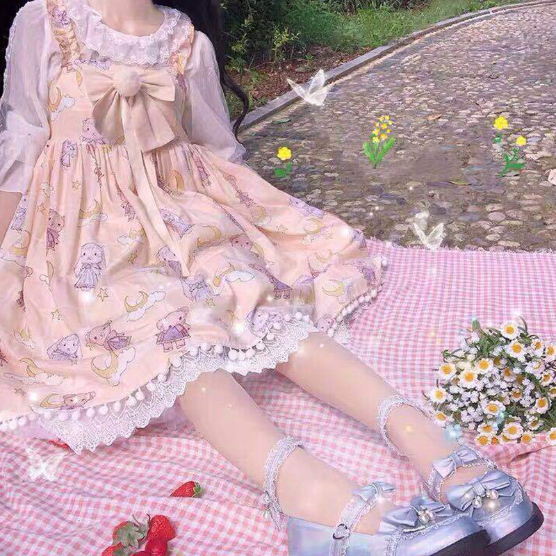 女性のための日本の愛らしいボヘミアンスタイルのドレス,ピンクの花柄