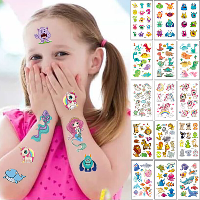 10 arkuszy/zestaw dzieci tatuaż tęcza w stylu kreskówki jednorożec fałszywy tatuaż naklejki tymczasowe tatuaże sztuka wodoodporna Tatoo ręka ramię dla dziecka