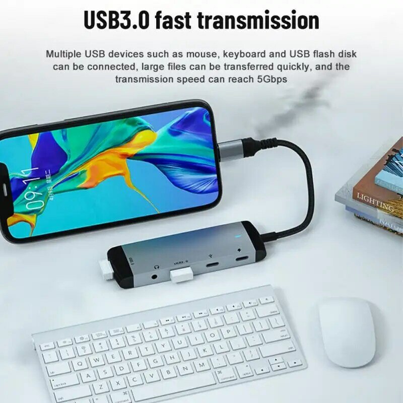 ポータブル多機能USBハブ,480mbps USB c,5 in 1,データ転送,オーディオ付き,3.5mm,アダプター,オフィスツール,USB 3.0,2.0
