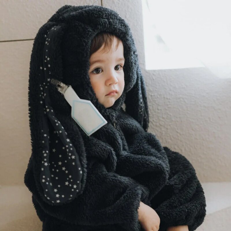 Meninas bonitos inverno solto coelho macacão slouchy confortável zíper macacão com capuz pijamas do bebê meninos de pelúcia roupas infantis homewear