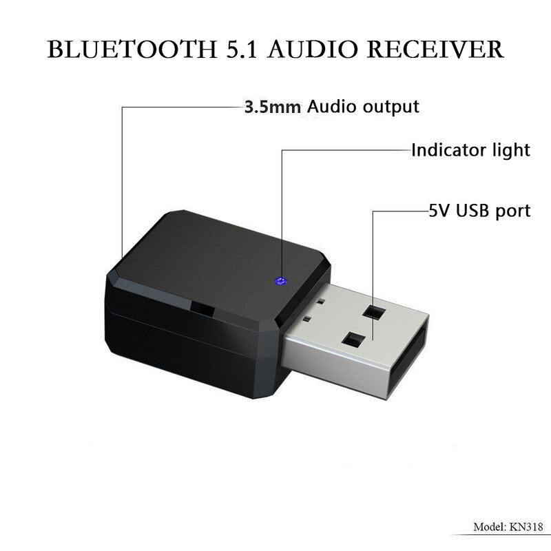Receptor de Audio 5,1 compatible con Bluetooth, salida Dual, AUX, estéreo USB, manos libres, llamada, micrófono incorporado, adaptador inalámbrico de micrófono