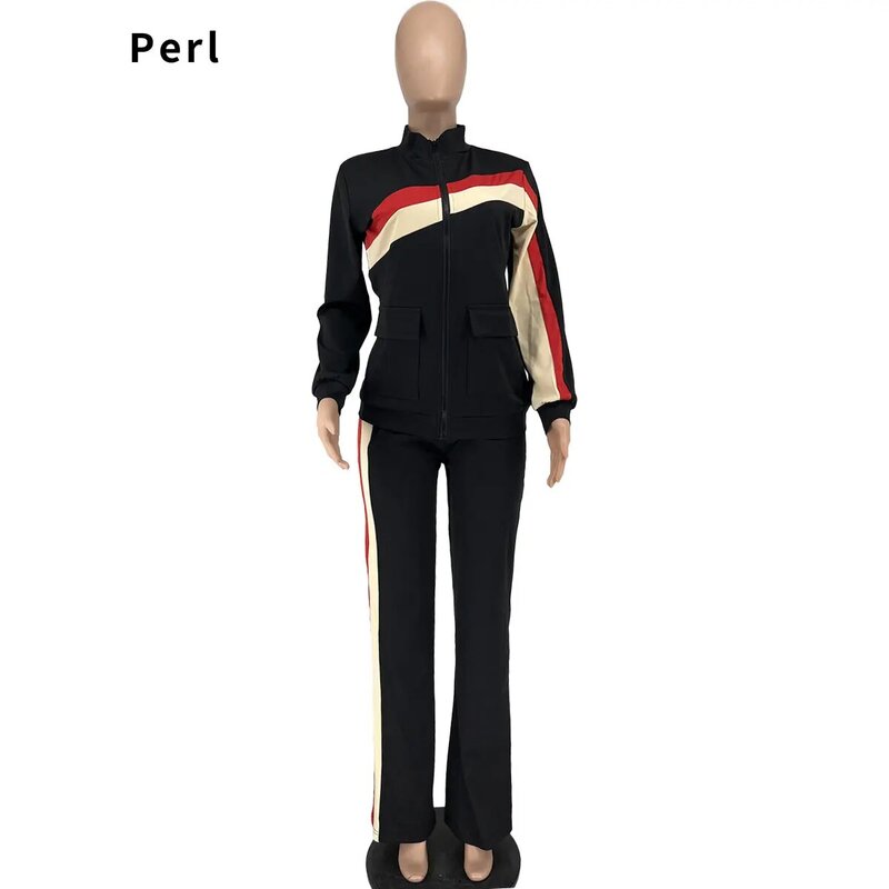 Perl sport dwuczęściowy zestaw damski strój patchworkowa bluzka + spodnie garnitur dorywczo dopasowany dres joga strój jesienna odzież 2022