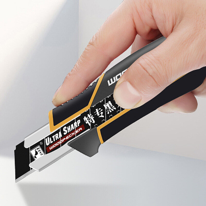 Универсальный нож Woodpecker с черным лезвием, обновленный нож для обоев 18 мм, из алюминиевого сплава, с автоматической блокировкой, без встрясок...