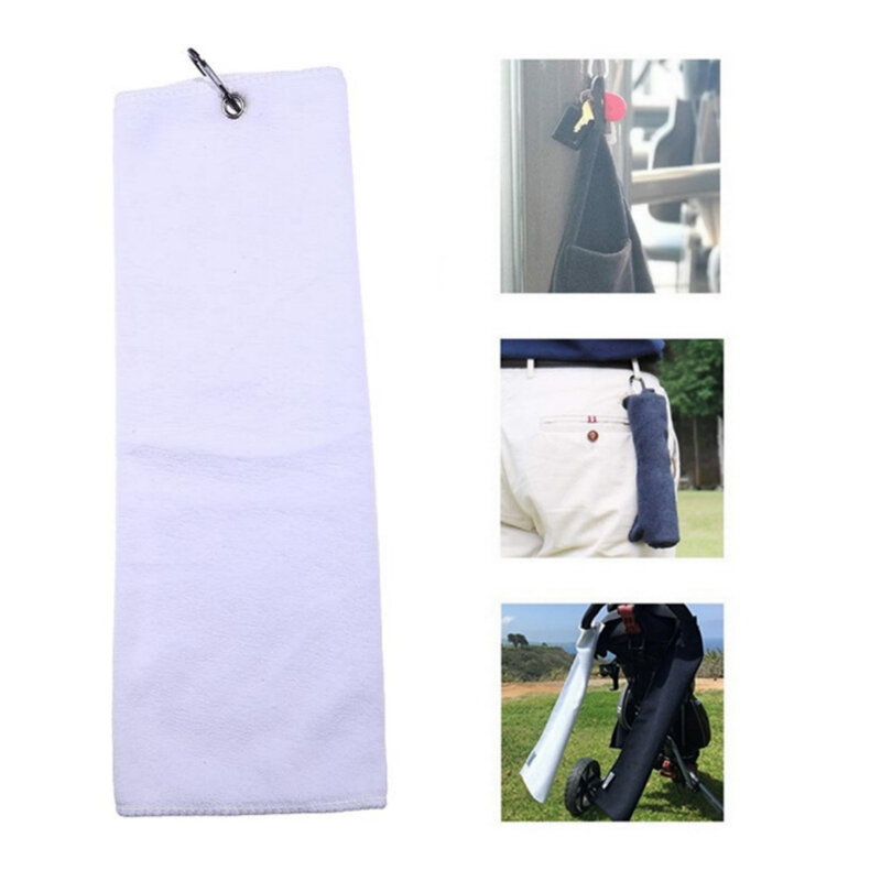 Tri-fold Golf Towel Premium Microfiber Fabric Heavy Duty Carabiner Clip Four Color Options Gift For Men And Women Cleaning Towel