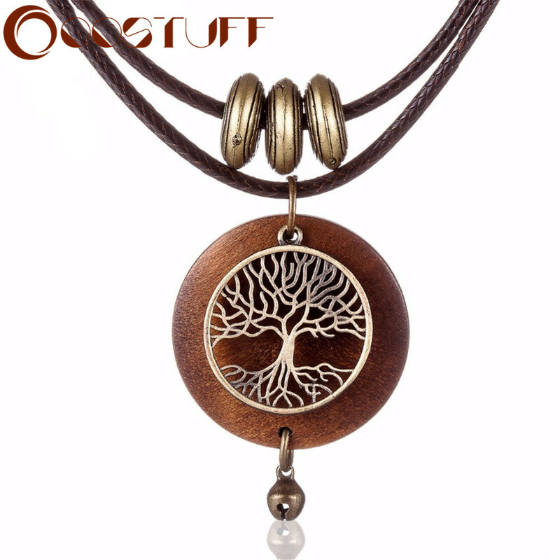 2023 Woman Chokers Necklaces Vintage Jewelry Tree Design Wooden Pendants Wholesale Long Necklace for Women Trending Products