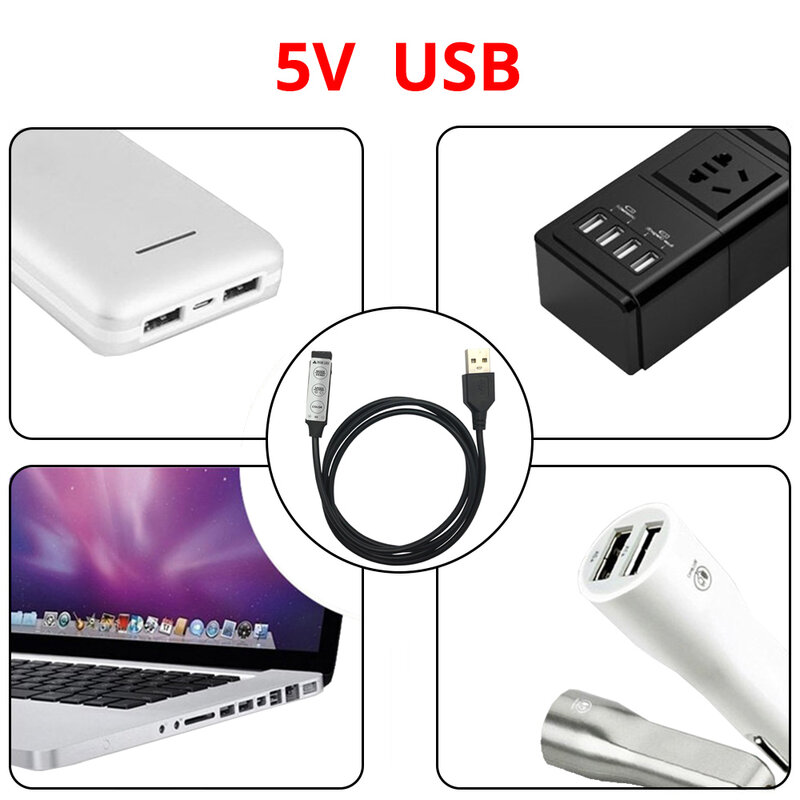USB RGB 컨트롤러, DC5V LED 조광기, 3 키, 4 핀 암 커넥터, 5V RGB LED USB 스트립용 19 가지 동적 모드