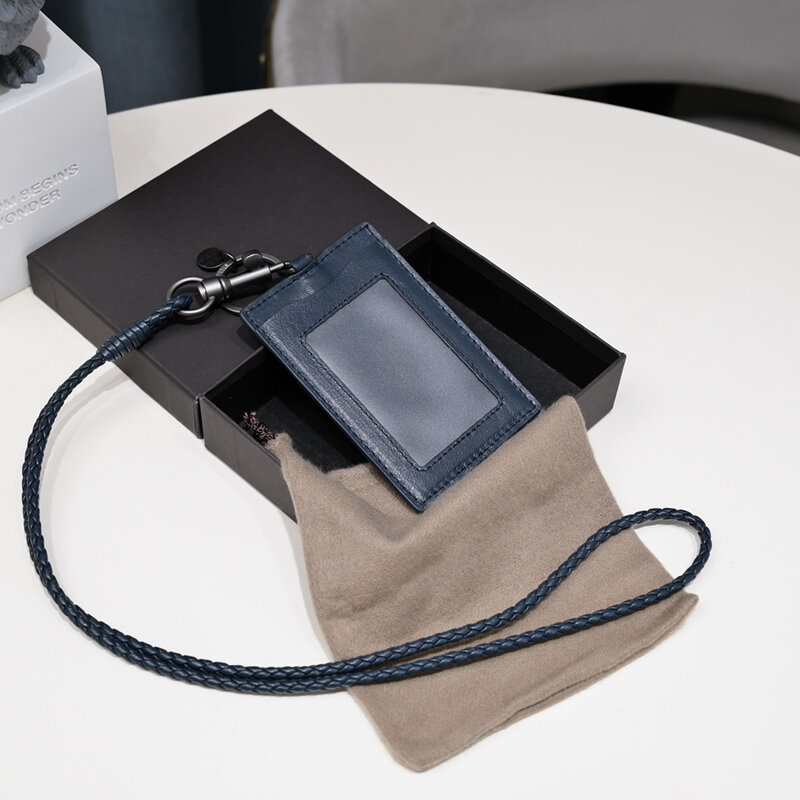 Porte-cartes de styliste de luxe 100% peau de mouton, sac pour documents de travail tissé pour hommes et femmes, sacs pour carte d'identité de mode pour employés