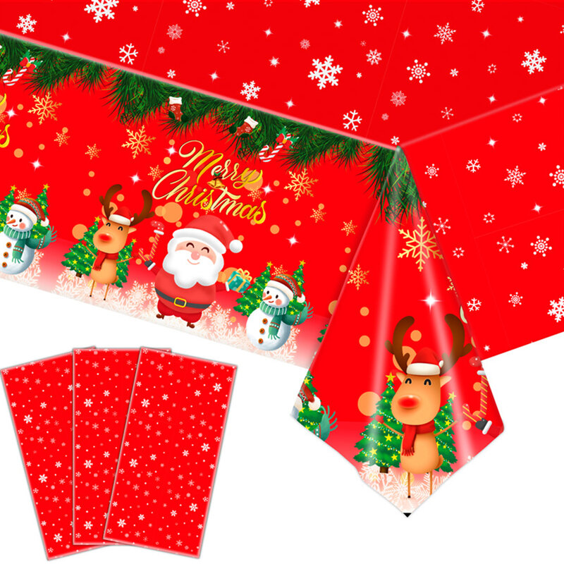 Рождественская скатерть, Рождественская скатерть с снеговиком, Санта-Клаусом, снежинками, лось, прямоугольные украшения для стола