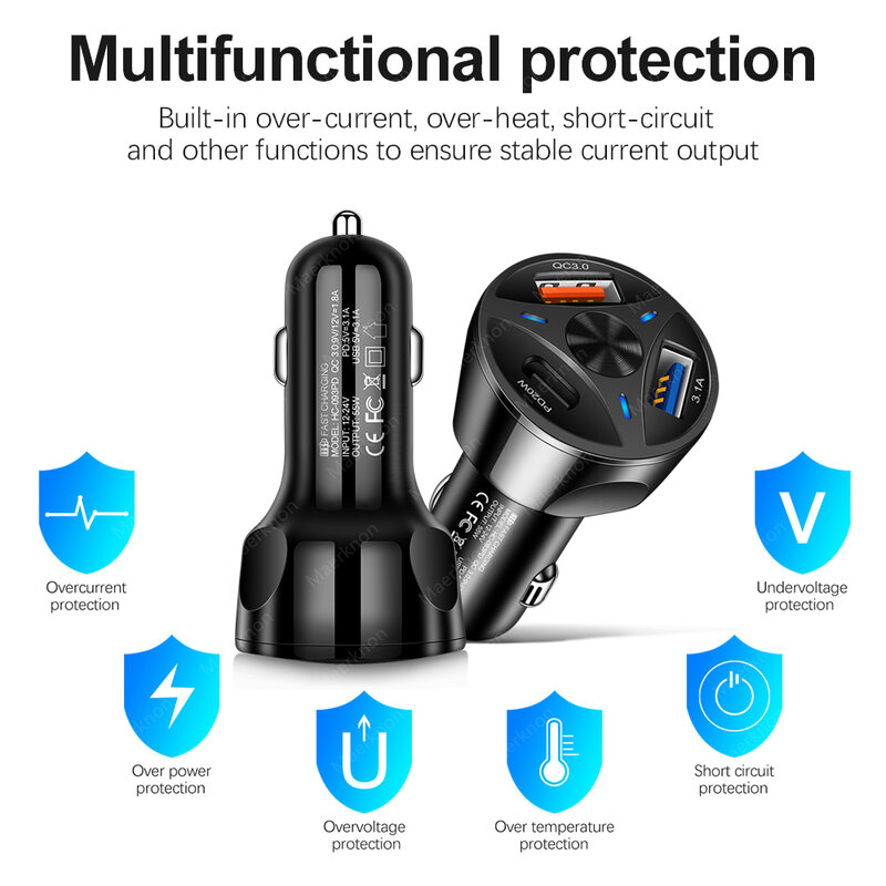 Maerknon USB C Car Charger Quick Charge QC 3.0 4.0 20W ประเภท C PD Fast รถ USB Charger สำหรับ iPhone Xiaomi โทรศัพท์มือถือ Car Charger