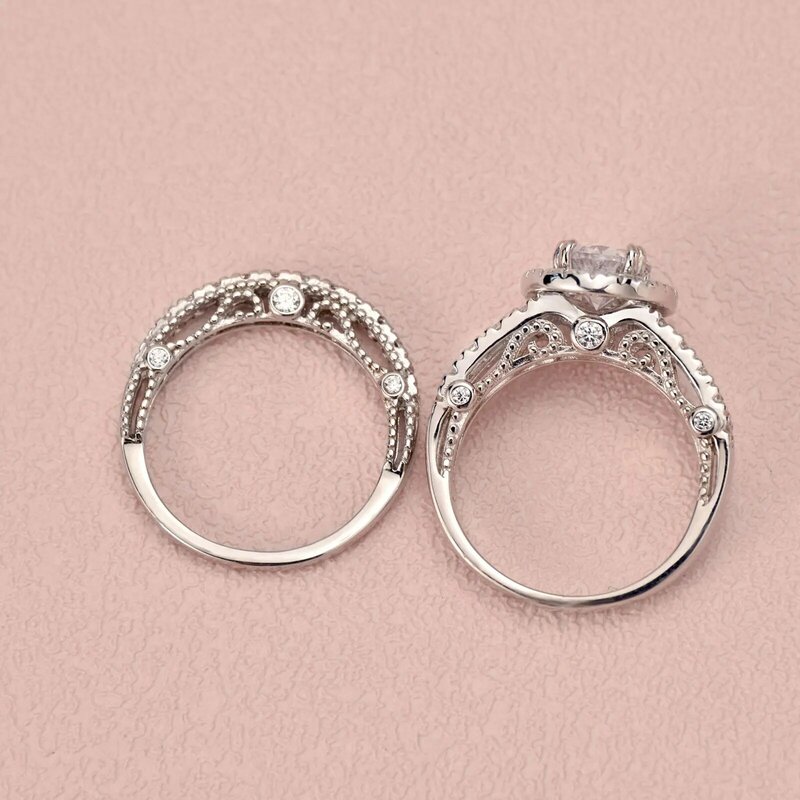 Wuziwen-Conjunto de anillos de compromiso para mujer, de Plata de Ley 925 de lujo, corte ovalado AAAAA, Circonia cúbica, joyería Vintage, 2 piezas
