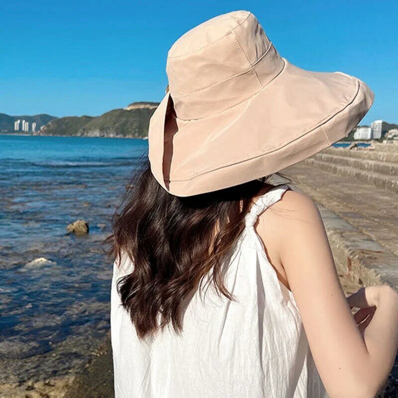 Feminino ampliar borda vintage protetor solar balde chapéu feminino elegante proteção uv casual selvagem respirável praia sunhat