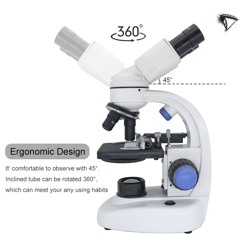 双眼生物学顕微鏡,40-2000x,蛍光灯,微細LEDライト,オプションの2.0MPカメラ,100個のスライド