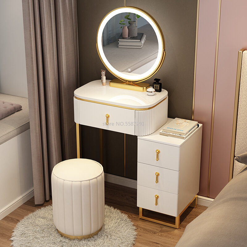 مجموعة طاولة خلع الملابس ماكياج مع مرآة لائحة الأثاث فتاة غرفة نوم السرير خزانة متكاملة الحد الأدنى ماكياج الغرور