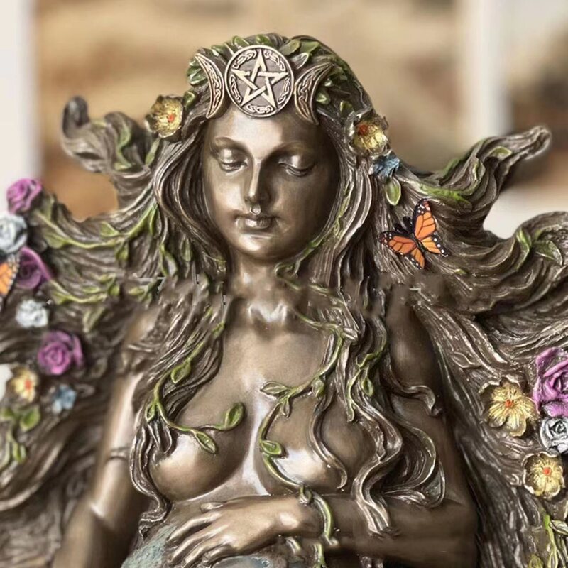 Neue Mutter Erde Ornament Harz Statue Gaia Fee mit Schmetterling Dekorative Buddha Figur Göttin Healing Chakra Hause Desktop