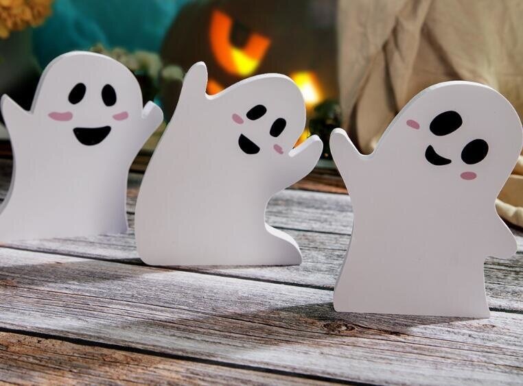 Cute Halloween Wood Ghost Set Creative Cartoon Mini Ghost Halloween Tray Decoration Bar Shop Home Holiday Decoration Tray