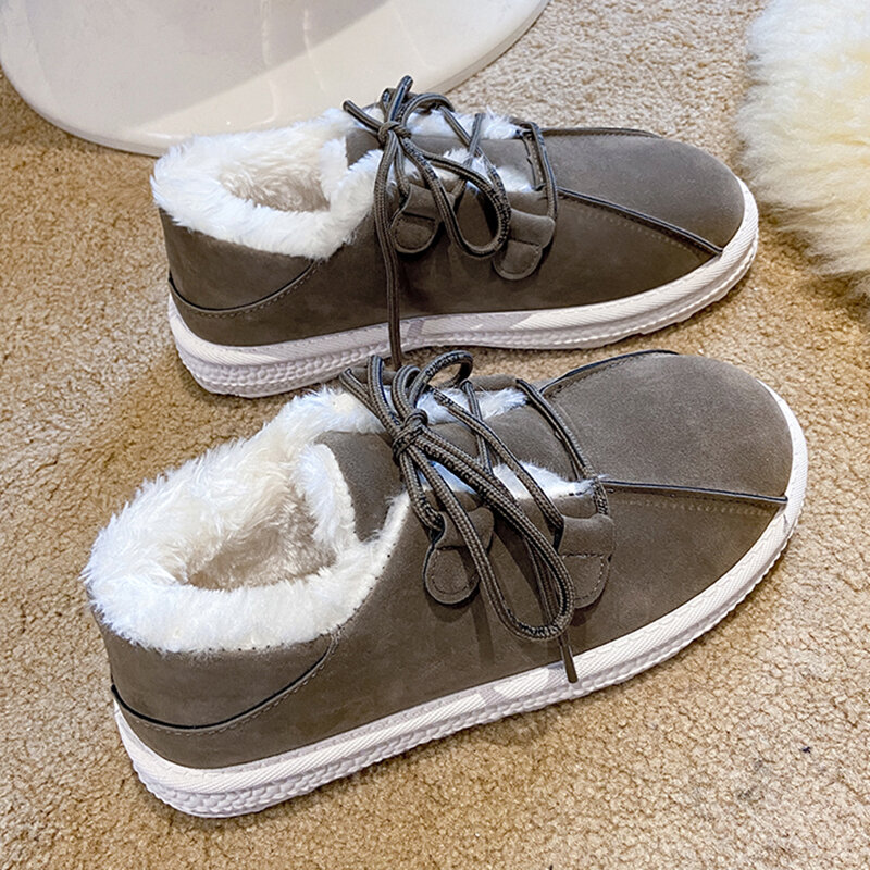 Lace Up Thicken Plush Snow Boots ผู้หญิง2022ฤดูหนาว Faux Suede แพลตฟอร์มรองเท้าบูทข้อเท้าหญิงขนสัตว์ส้นแบนฝ้ายรองเท้า ...