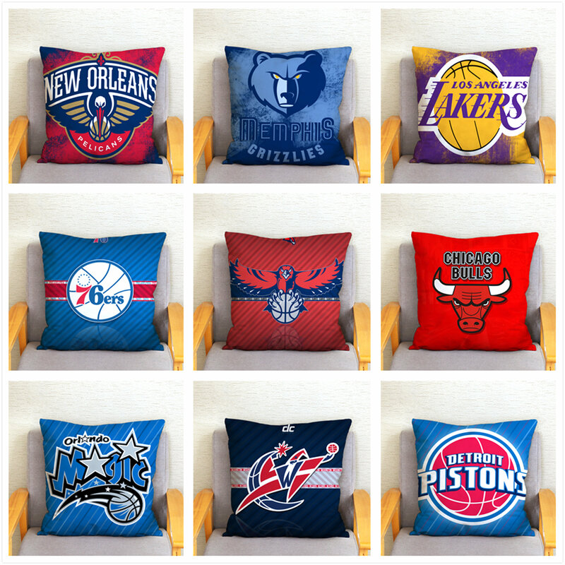 Basketbal Team Logo Print Kussenhoes Super Zachte Korte Pluche Kussensloop Cartoon Geometrische Patronen Kussens Covers Home Decor