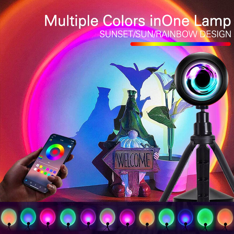 Sunset Rainbow Projector Night Lights Usb Bedside Table Lamp Valentines Day Gift Lamps Bedroom Bar Coffee LED Atmosphere Lights