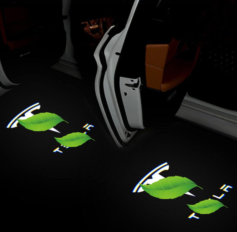 2 PcsTesla 모델 3 Y S X LED 웅덩이 조명 자동차 로고 프로젝터 도어 스텝 라이트 액세서리 인테리어 조명 2 팩 자동차 액세서리