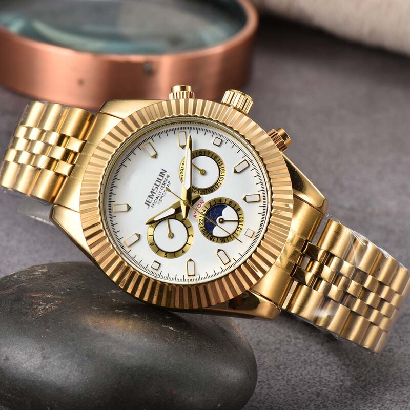 Nova marca original relógios para homens multifunções cronógrafo fase da lua aço quartzo relógio de negócios automático data aaa relógios