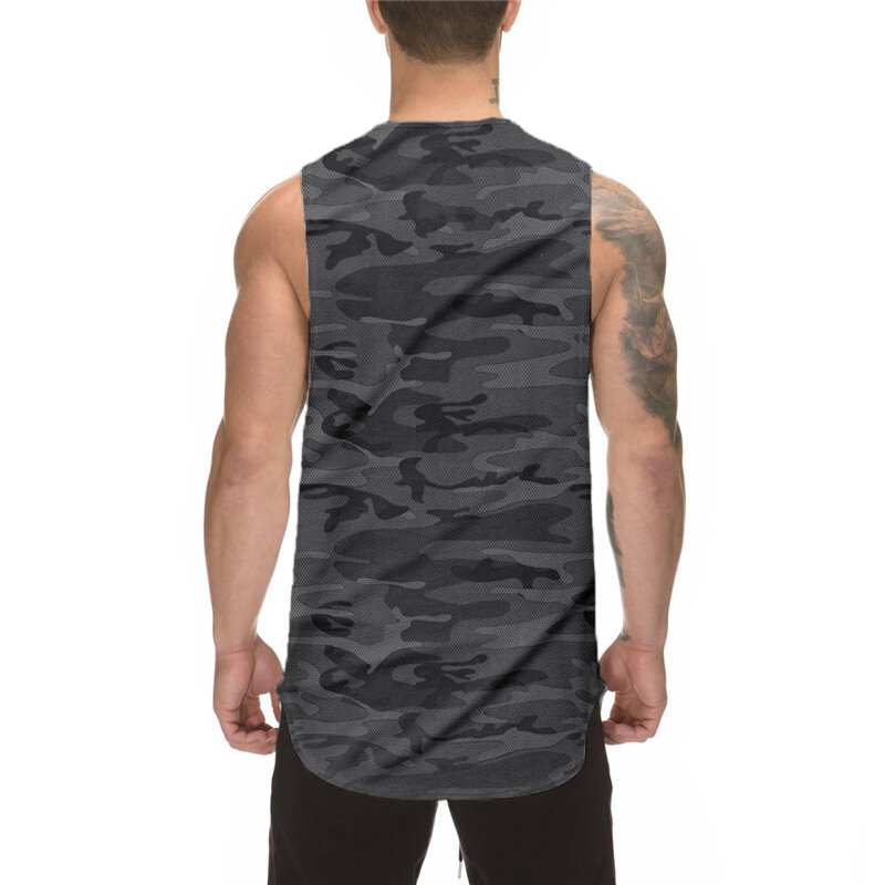 New Gym Mens Clothing Workout Camouflage Tank Top Casual Mesh Vest Fashion Fitness  Sleeveless Quick-drying Camouflage Singlets