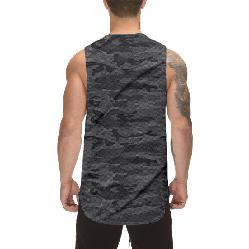 Novo ginásio masculino roupas treino camuflagem tanque top casual malha colete moda fitness sem mangas de secagem rápida camuflagem singlets