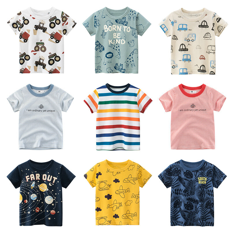 Kaus Anak Laki-laki Atasan Katun Lengan Pendek Baju Anak Perempuan Bayi Kaus Musim Panas Baju Balita untuk 2-8 Tahun Mode 2021