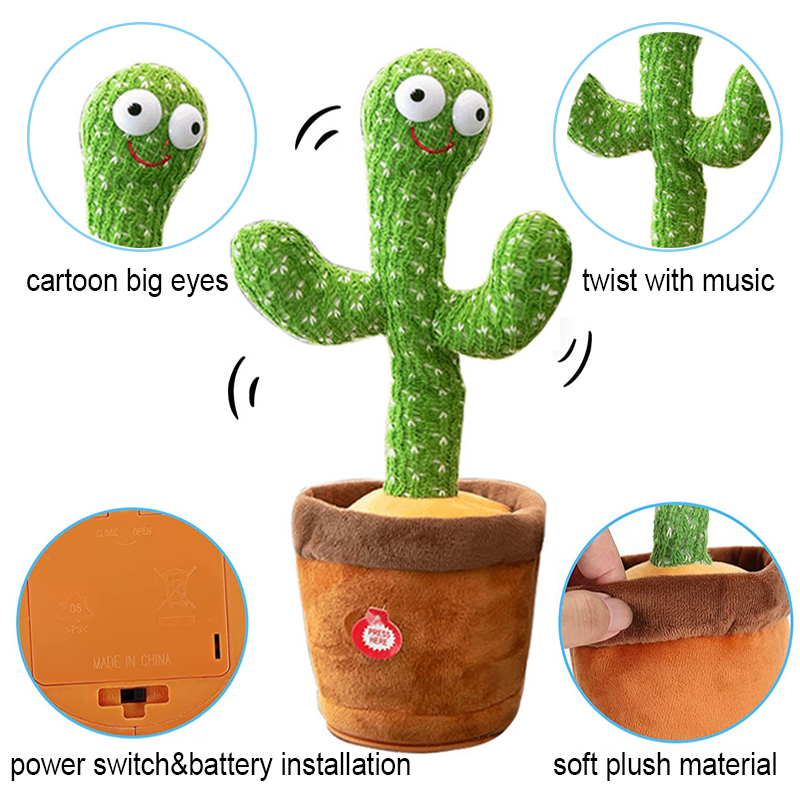 Mainan Bicara Kaktus Menari Indah Boneka Ulangi Perekam Suara Pengisi Daya USB Mainan Edukasi Anak-anak Kaktus Lucu Hadiah Ulang Tahun