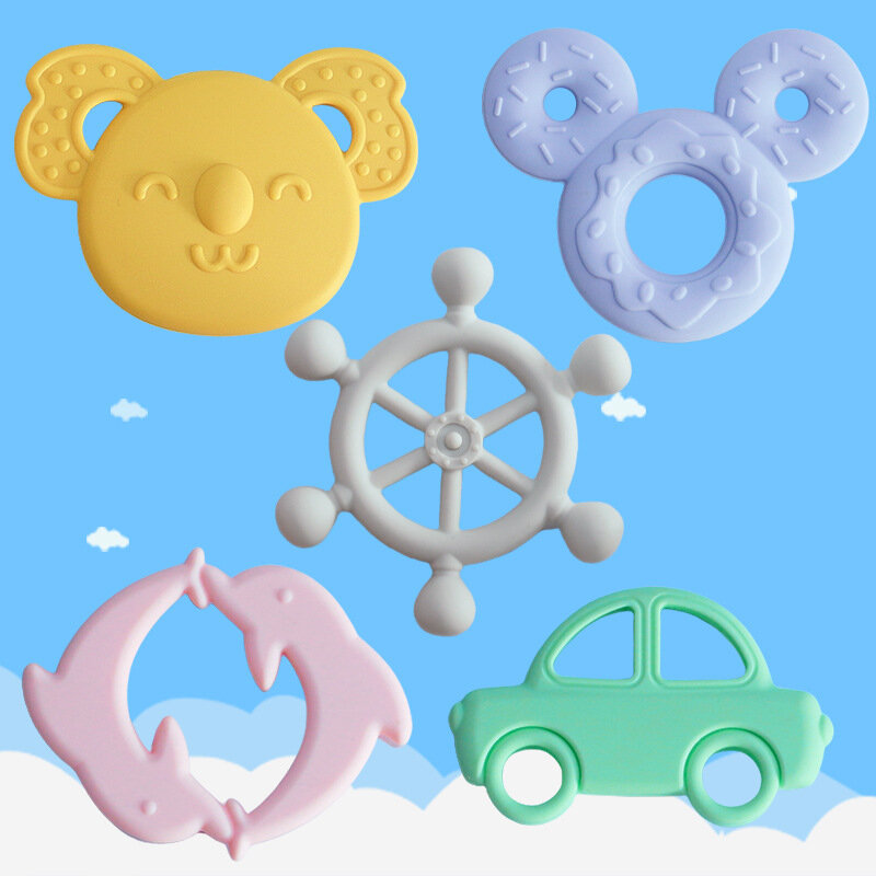 New Design Baby Teethers Toy Cartoon Car Rudder 1PC Food Grade Teething Infant Chewing Toy Dolphin Children's Goods Nursing Gift