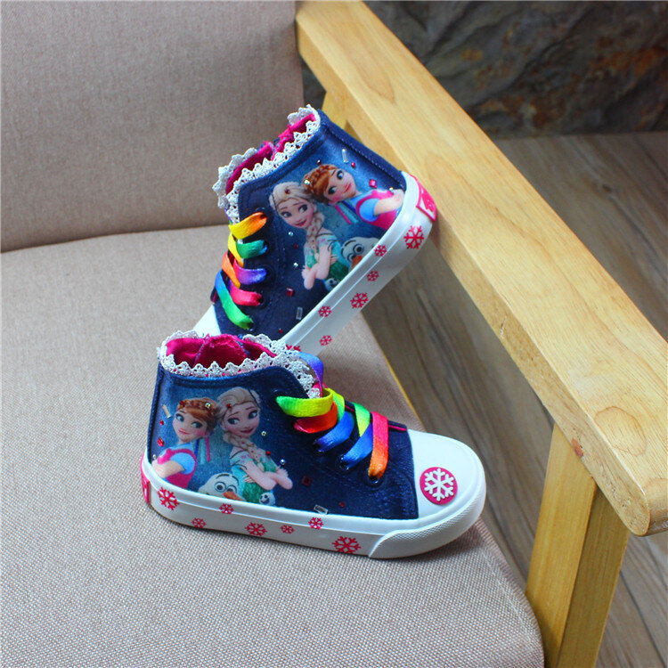 Disney Frozen High-top scarpe Casual moda tela Sneaker Anna Elsa Cartoon Girl Canvas Fashion Boots