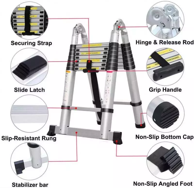 NEW2022 3.8m Stable Foldable telescopic aluminum ladder Multi Purpose Industrial Herringbone Telescopic Straight Ladder step HWC