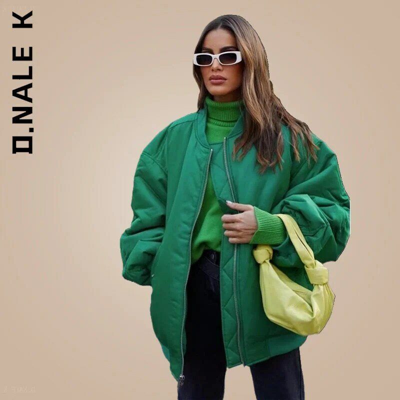 D. nale k 2022 loose bomber jacket novas roupas femininas cor sólida moda bolso decoração jaqueta commuter algodão