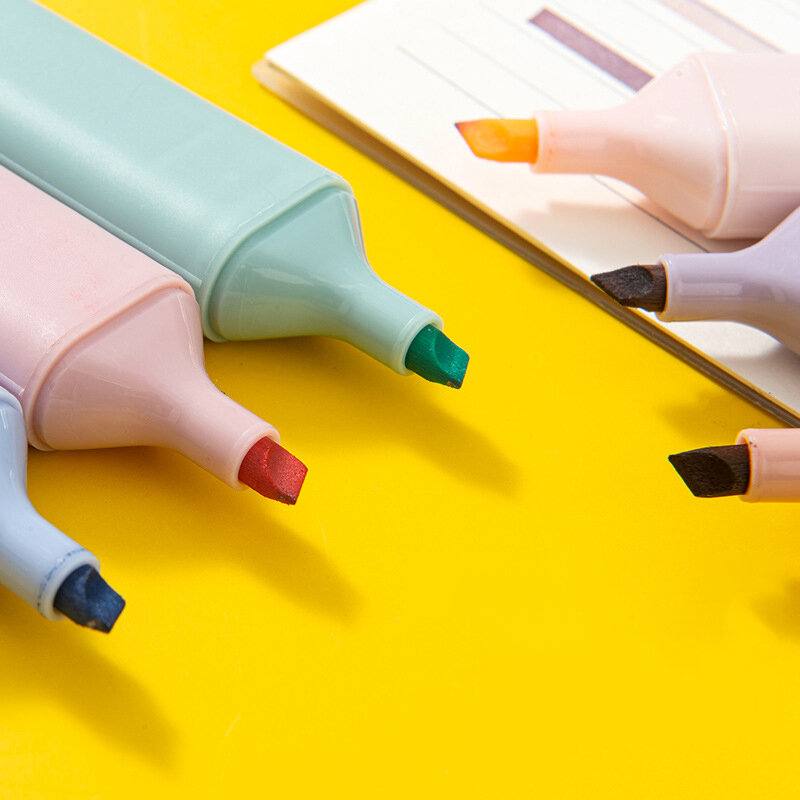 Morandi Color Highlighter Pen Set 6pcs/set Kawaii Markers Pastel Drawing Pen High Capacity School Stationery Marker Pen