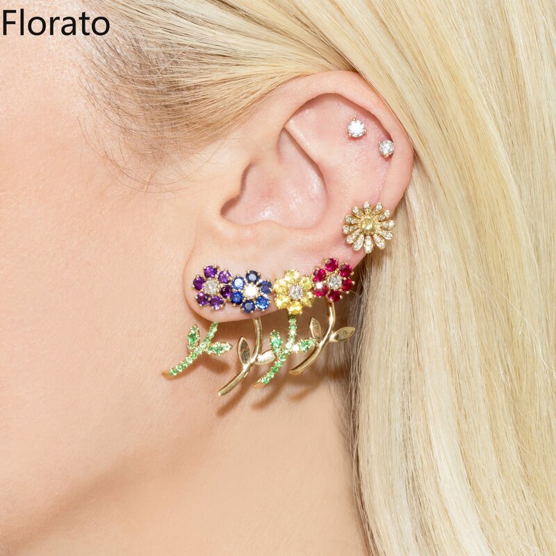 Florato – boucles d'oreilles en argent Sterling 925 pour femme, bijou fin à la mode avec aiguille et fleur émaillée, idéal pour une fête de mariage, 2022