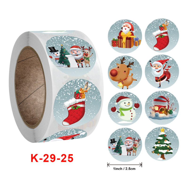 Pegatinas Kawaii de Feliz Navidad para negocios, pegatinas redondas hechas a mano para envolver tarjetas, etiqueta de sellado, decoración, papelería, 50-500 piezas, 1 pulgada