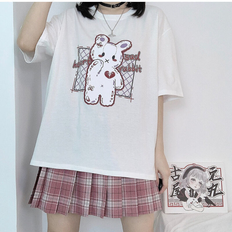 Sommer Gothic Weibliche Tees Y2k Cartoon Lose Kawaii frauen T shirt Schöne Streetwear Damen Tops Gothic Harajuku Kleidung T-shirt