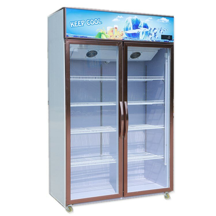 Commercial double door fridge vertical glass door freezer