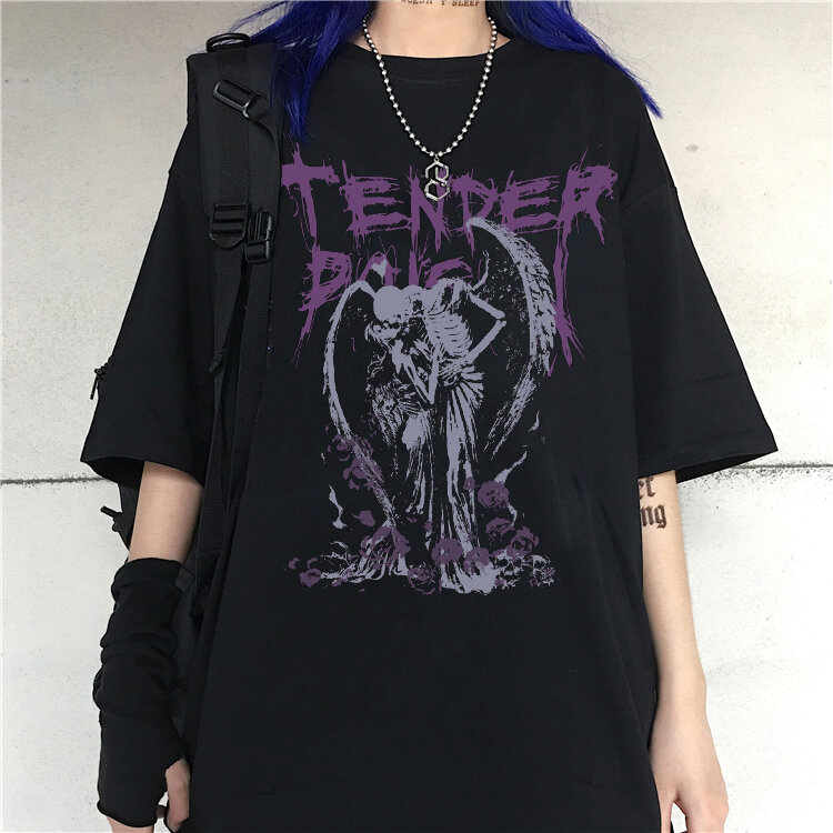 Magliette da uomo Hip Hop Streetwear top Gothic Devil Angel maglietta con stampa Vintage T-Shirt oversize Punk estiva da donna T-Shirt Casual