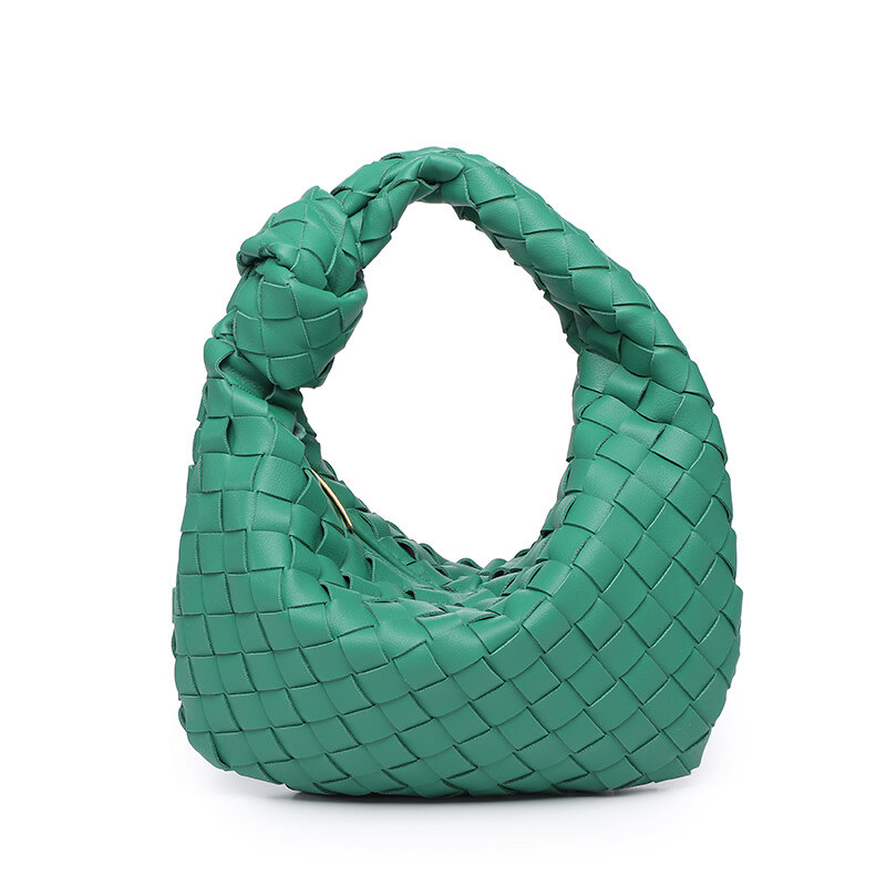 Bolso de lujo tejido con cremallera para mujer, bolsa de mano de cuero, color verde hierba, dorado, gran oferta