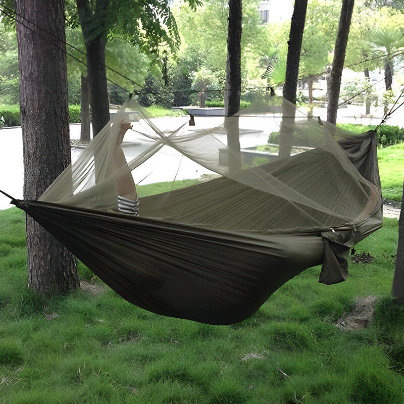 Hamaca con mosquitera para acampar al aire libre, cama Columpio de paracaídas de alta resistencia para 1-2 personas