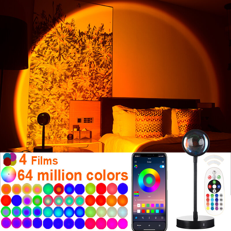 Control inteligente por aplicación Bluetooth, lámpara de atardecer de 64 millones de colores, sala de estar nocturna para proyector de luz, decoración de dormitorio, cafetería.