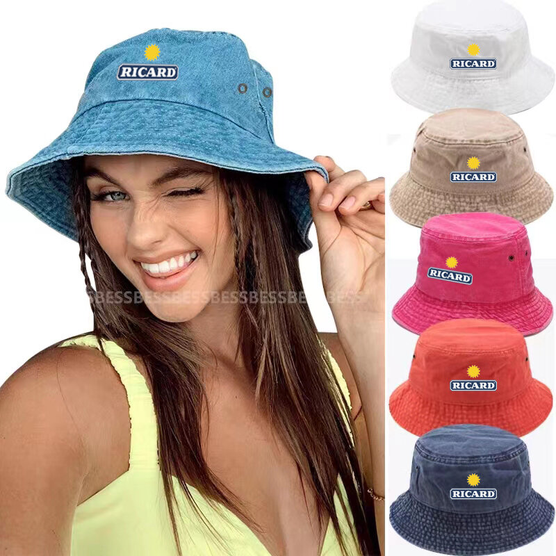 Bob Summer RICARD Bucket Hat Reversible Men Ladies Cotton Ricard Beach Fishing Hat  Outdoor Sports Pull Up Bob Ricard Panama Hat