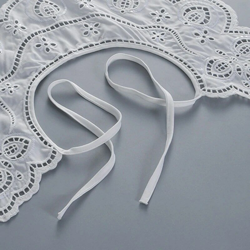 Holle Pailletten Bloemen Valse Kraag Vrouwen Afneembare Geborduurde Witte Sjaal Wrap
