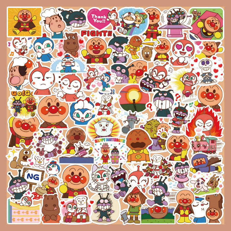 60pcs Anpanman Sticker Cute Children Cartoon Sticker Toys for Girls Laptop Skin Cute Sticker Pack Kawaii Anime Stickers