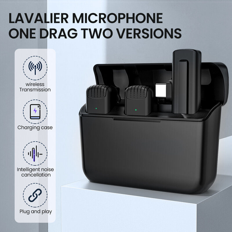 Drahtlose Mikrofon mit Lade Fall Lavalier-mikrofon Für iPhone Android Tragbare 2,4G Noise Cancelling Wireless Mikrofon