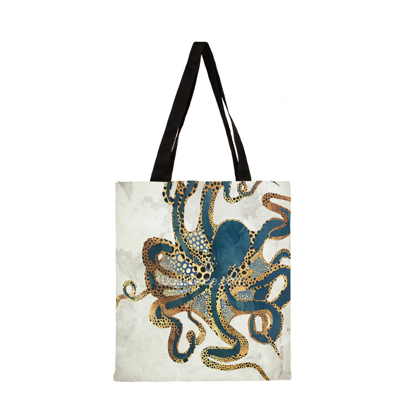 Deep Sea Animal Print Tote Bag Ladies Folding Reusable Shopping Bag Linen Tote Bag