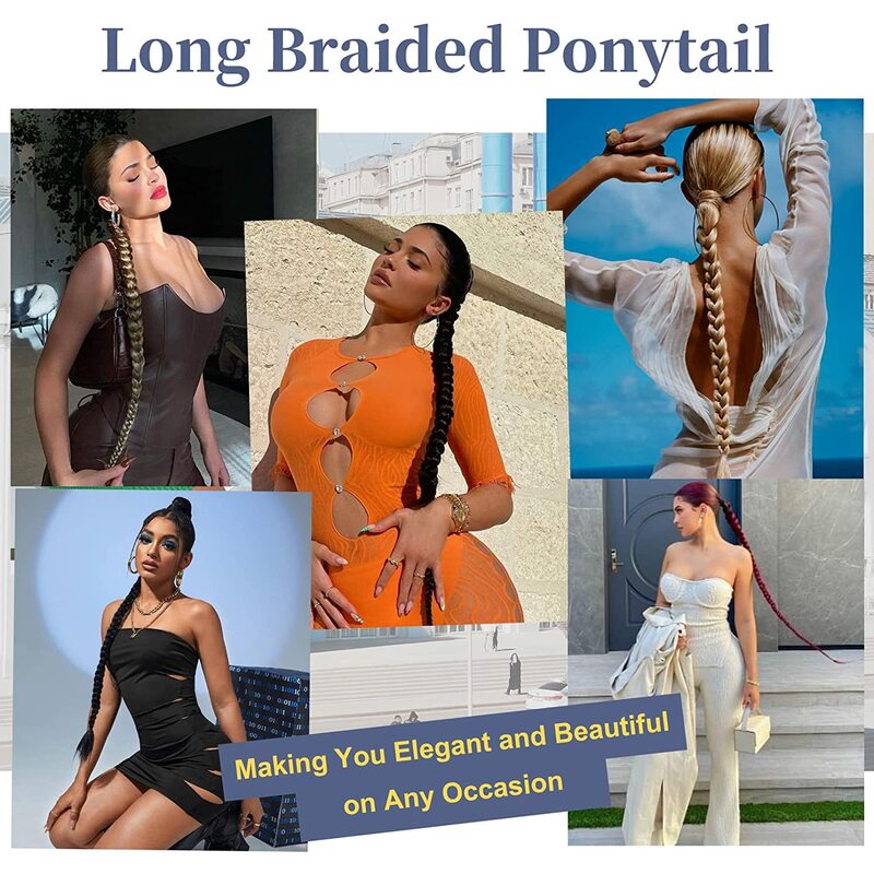40inch Synthetic Long Braided Ponytail Hair Extensions Natural Black Brown Hairpiece Pony Tail with Hair Tie for Women 160gram