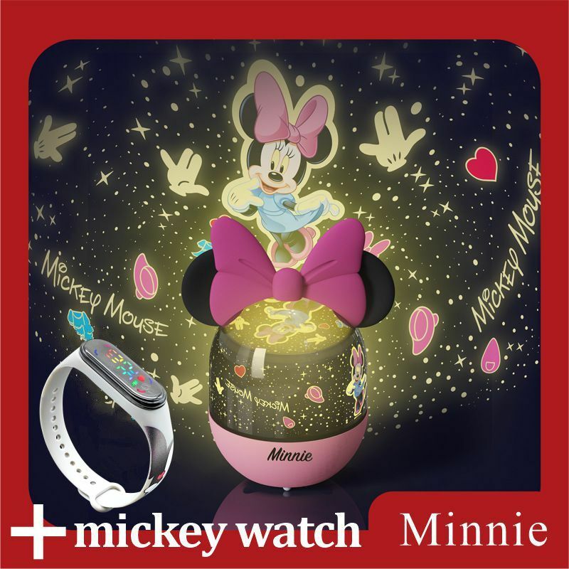 디즈니 미키 미니 마우스 원격 제어 회전 프로젝션 램프 야간 조명 음악 상자 장난감 어린이 생일 선물